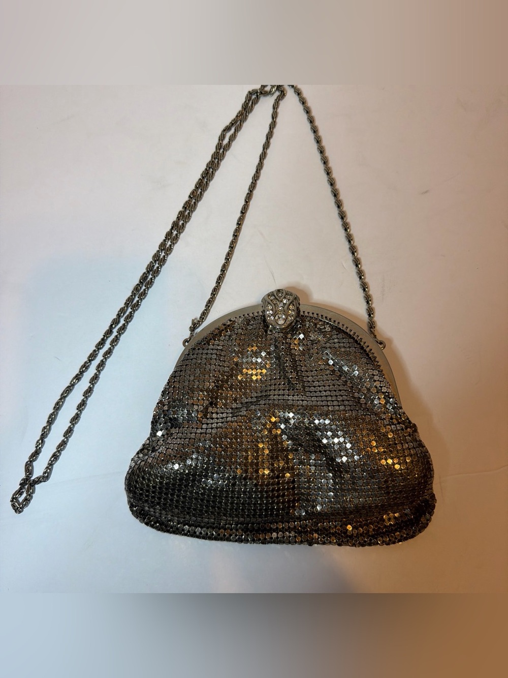 Vintage Daveli Silver Sequin Evening Bag with Chain Strap